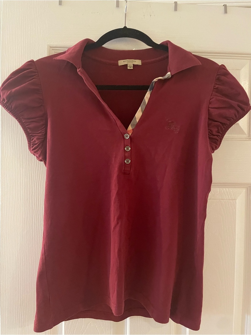 Burberry Women's Deep Wine Button-Down Polo Shirt